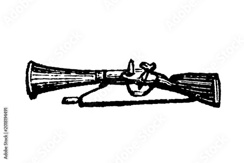 Slika na platnu Flintlock musket with detailed engravings and classic design, historical weaponry, black and white, old vintage illustration, 1897