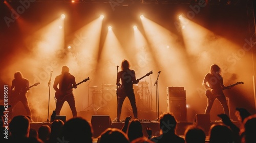 Rock band performing live on stage with audience