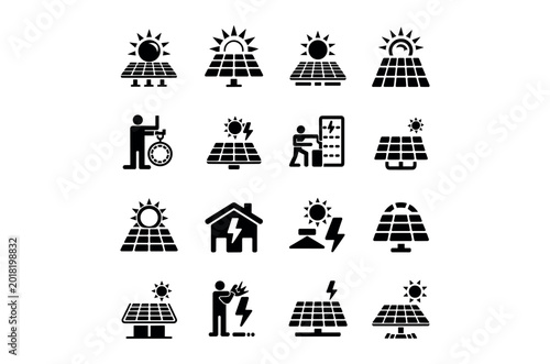 Solar energy and renewable power icon set