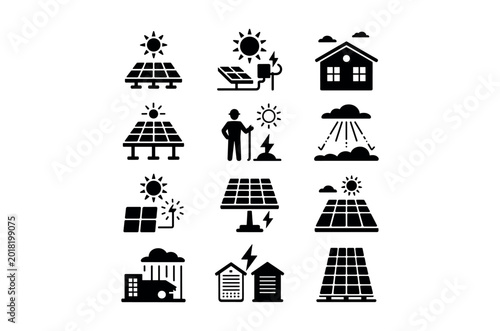 Solar energy and renewable power icon set