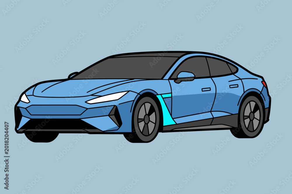 Fototapeta premium Sleek Blue Electric Sports Car Illustration - Modern Automotive Design