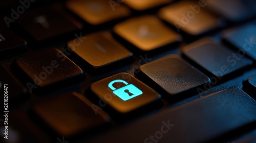 Close up of a keyboard with illuminated lock key