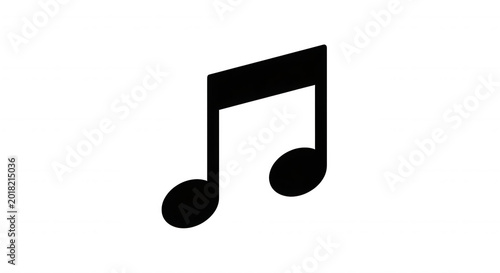A single white outline of a beamed musical note symbol centered against a solid black background, representing a musical quaver or eighth note