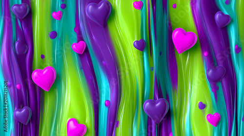 Glossy neon abstract background with flowing stripes and playful romantic candy pop vibes