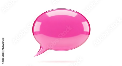 Pink 3D speech bubble icon isolated on white background with communication