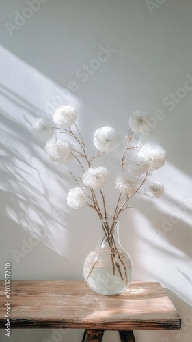 Minimal White Flowers In Glass Vase