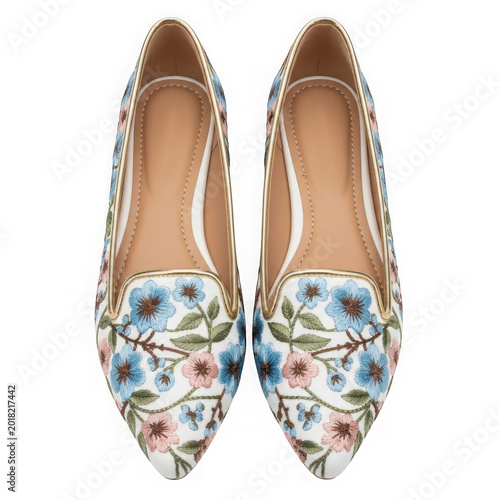 Elegant floral patterned ballet flats for a stylish and comfortable look isolated on transparent background