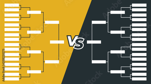 Blank tournament bracket template showing two opposing sides with a central versus symbol for competitive matchups