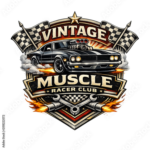 vintage muscle car, logo design, retro automotive emblem, classic muscle car, American muscle, vintage racing badge, old school car culture, motorsport branding, retro typography, performance vehicle,