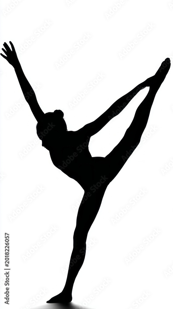 Fototapeta premium An impressive silhouette of a dancer executing a split hand spring, capturing the beauty of agility and strength. This moment reflects elegance in the face of chaos