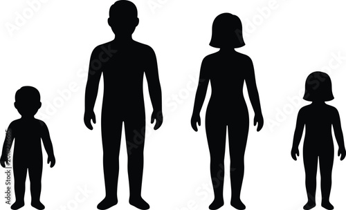 Obraz na płótnie Human Growth Silhouette Set Showing Children and Adult Male Female Figures for F