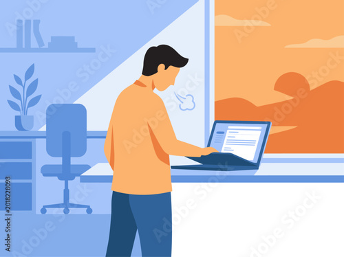 Φωτογραφία A man relaxes at his desk, switching off work