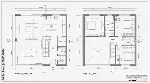 Tableau sur toile Architectural floor plan layouts for a futuristic minimalist duplex