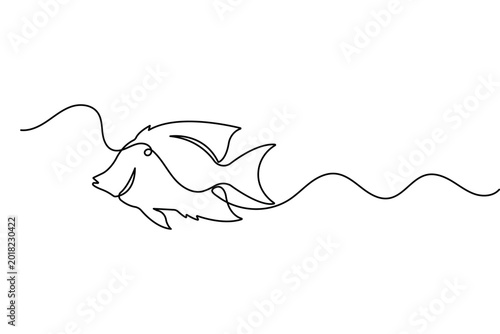 Foto Exotic fish and sea wave one line art minimalist aquatic marine life silhouette