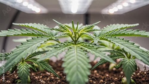 Time-lapse of Cannabis Plant Growth Under LED Grow Lights in a Home Indoor Garden