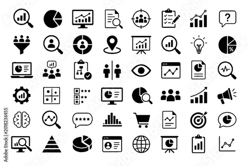 Business Growth and Analytics Line Icon Set with Performance, Data, and Strategy Symbols