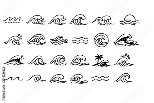 Photography Minimal Ocean Wave Line Icon Set Collection Vector Illustration