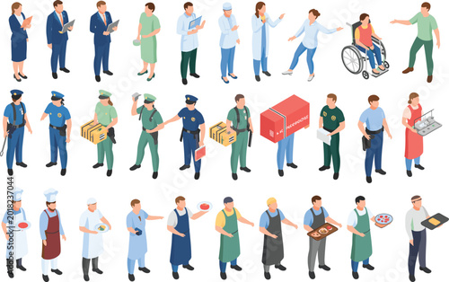 Fotografie Isometric Professional Worker Characters Collection Featuring Medical Staff Poli