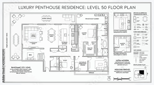 Tableau sur toile Luxury penthouse residence level 50 floor plan architectural blueprint