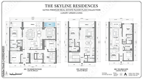 Foto Architectural floor plan collection for the skyline residences luxury urban apar