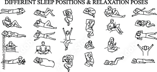 Premium Lay Down Icons Bold Outline Rest Position Vector Bundle.Perfect for UI/UX design, medical projects, healthcare apps, sleeping illustrations, relaxation concept, wellness branding, presentation