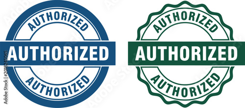Fotografie Authorized stamp badge set in blue and green for official approval and certifica