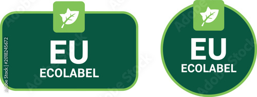 Foto EU Ecolabel vector icons set, green eco certification badges for sustainable and