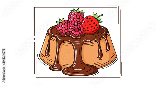 Delicious Chocolate Pudding Dessert with Fresh Berries and Drizzle