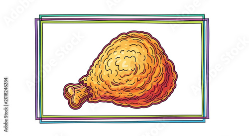 Delicious Crispy Fried Chicken Leg Drumstick Isolated on White Background, Hand-Drawn Illustration