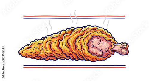 Delicious Crispy Fried Chicken Leg, Hot and Steaming, Close-up