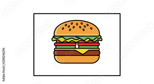 Delicious Double Cheeseburger Icon with Lettuce, Tomato, and Cheese on White Background