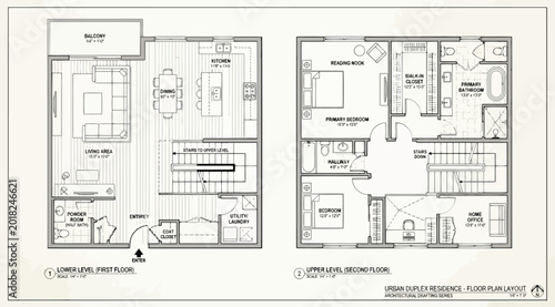 Tableau sur toile Architectural floor plan layout of an urban duplex residence