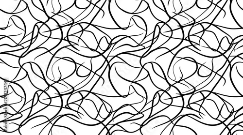 Foto Abstract black line art with tangled curves and overlapping swirls on white background