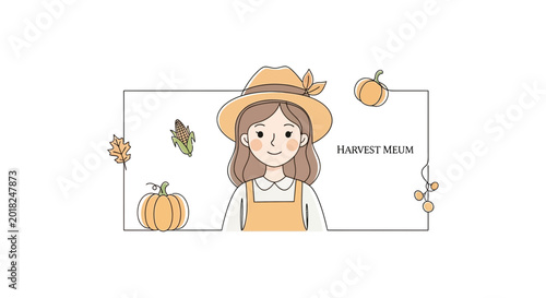 Cute Farmer Girl with Harvest Elements, Autumn Vibes