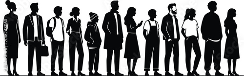 Fotografia People standing in line silhouettes showing diverse individuals waiting queue re