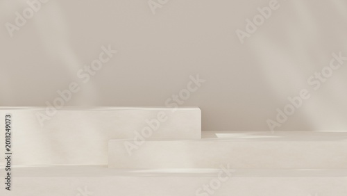 Fotografie Minimal 3D render featuring layered product display platforms in a soft neutral studio environment
