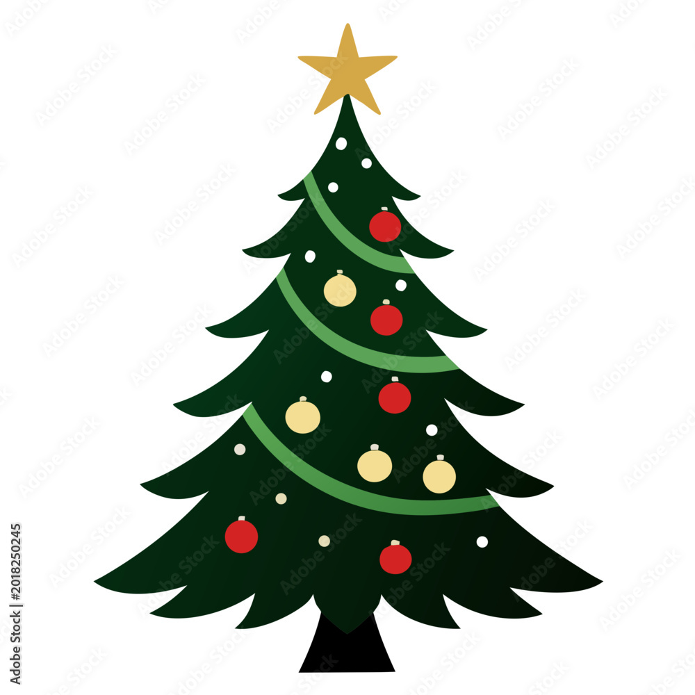 Obraz premium Decorative christmas tree with golden star and red ornaments Vector