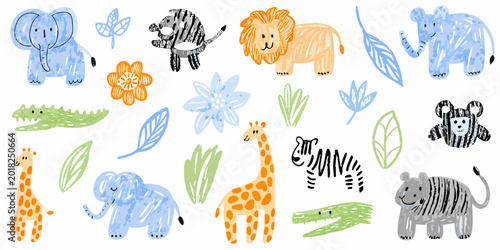 Photography children s safari animal illustrations hand drawn style on white background