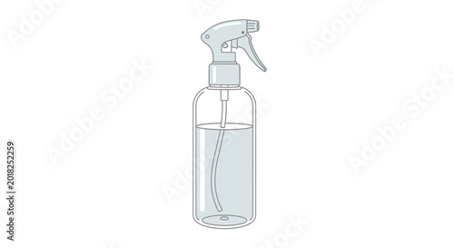 Transparent spray bottle graphic isolated on white background for cleaning