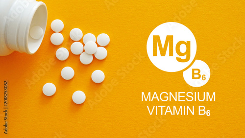 Magnesium B6 Supplement for Stress Relief, Nervous System Support, Muscle Recovery, Energy Metabolism and Daily Wellness Healthcare Concept