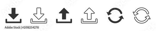 Fotografía Download, upload and refresh icon set in solid and outline style