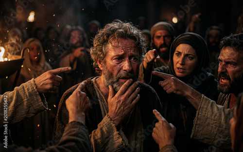 Peter Denies Jesus – Emotional Biblical Scene of Fear, Guilt and Faith Struggle