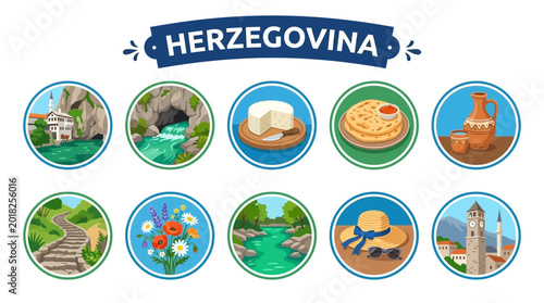 Konstfotografi Bosnia and Herzegovina Travel Icons Collection.