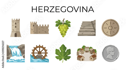 Fotografía Collection of Icons Representing Herzegovinas Culture and Landmarks