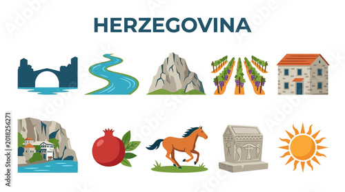 Schilderij op canvas Collection of Bosnia and Herzegovina cultural and natural symbols
