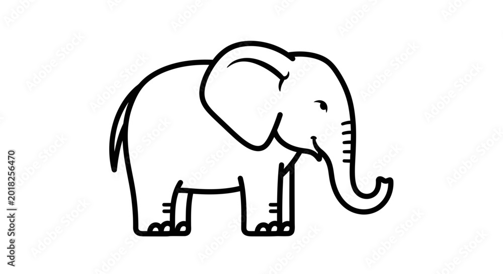 Fototapeta premium Simple and elegant line art illustration of an elephant, perfect for educational and creative projects, with a timeless appeal