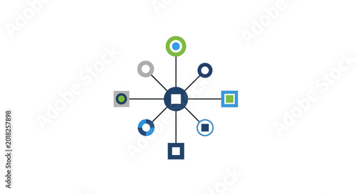 Bild auf Leinwand Ultra flat 2D vector of radial network structure with central hub and connected