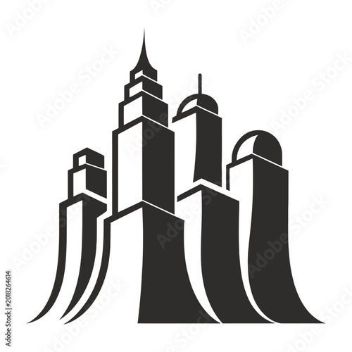 New york city skyline with landmarks and crescent moon flat design vector