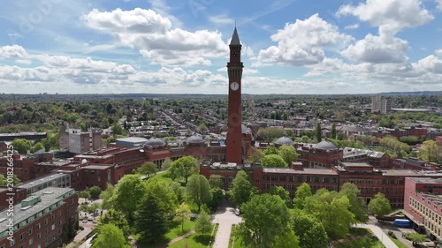 Aerial Perspective of University of Birmingham Historic Red Brick Campus and Old Joe Tower