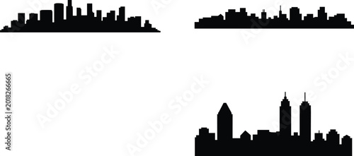 Foto Black silhouettes of diverse city skylines with tall skyscrapers and smaller bui